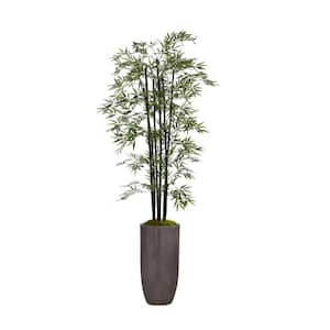 86 in. Tall Artificial Bamboo Tree Plants with Decorative Black Poles and Fiberstone Planter