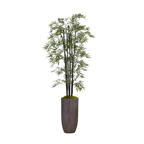 VINTAGE HOME 86 in. Tall Artificial Bamboo Tree Plants with Decorative Black Poles and Fiberstone Planter