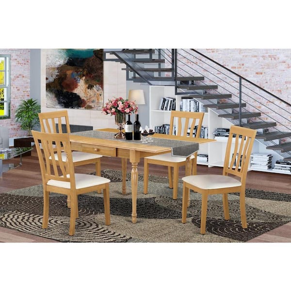 East West Furniture 5-Piece Natural Oak Finish Solid Wood Top-Dining Room Set with Dropleaf-Seats 4