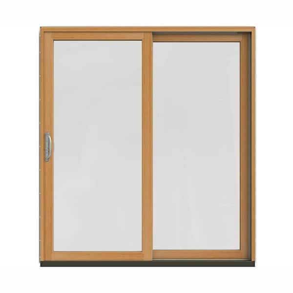 JELD-WEN 72 in. x 80 in. W-2500 Contemporary Vanilla Clad Wood Right-Hand Full Lite Sliding Patio Door w/Stained Interior