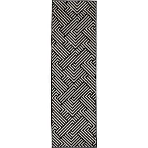 Tecopa Trenten Black 2 ft. x 6 ft. 7 in. Geometric Polypropylene Indoor/Outdoor Area Rug