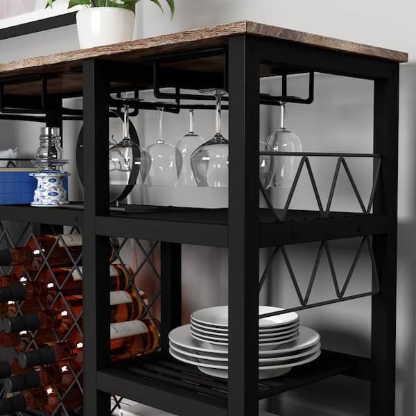 Aoibox Modern Industrial Home Kitchen Dining Room Metal Wine Rack Table With Glass Holder Freestanding Wine Bar Cabinet Snmx1333 The Home Depot