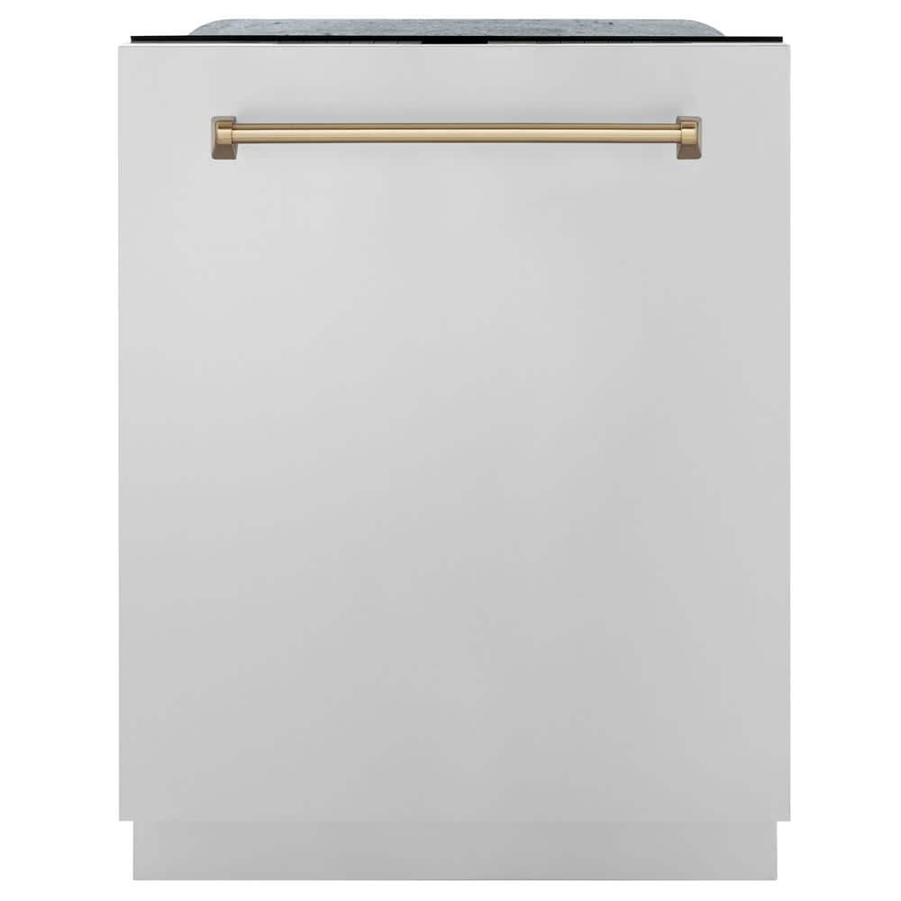 ZLINE Kitchen and Bath Autograph Edition 24 in. Top Control 6-Cycle Tall Tub Dishwasher with 3rd Rack in Stainless Steel & Champagne Bronze, Brushed 430 Stainless Steel & Champagne Bronze