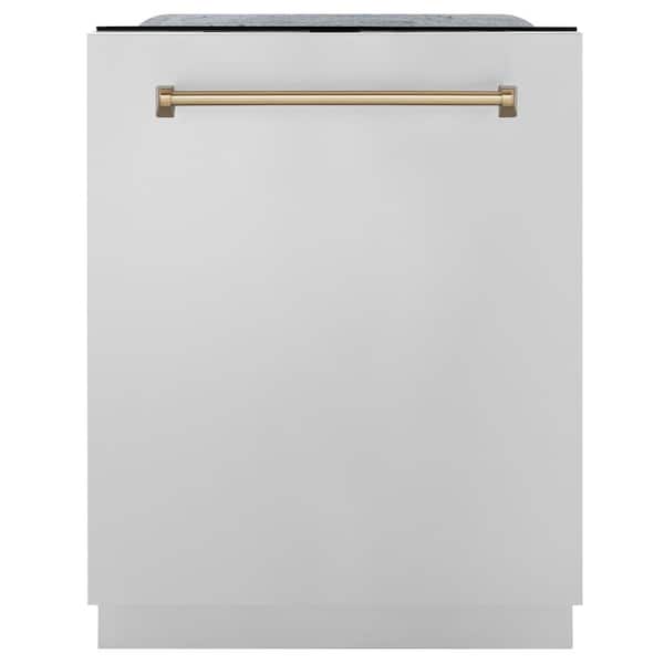 ZLINE Kitchen and Bath Autograph Edition 24 in. Top Control 6-Cycle Tall Tub Dishwasher with 3rd Rack in Stainless Steel & Champagne Bronze