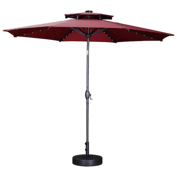 OVASTLKUY COPY 0 10 ft. 2-Tier Market Outdoor Patio Umbrella with Solar LED Lighted in Red