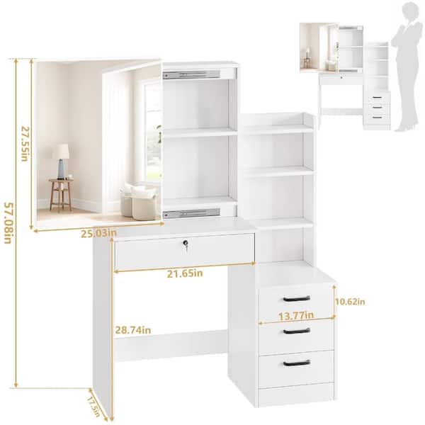 Makeup Vanity Desk with Sliding Mirror and Storage, Modern Dressing Table for Bedroom