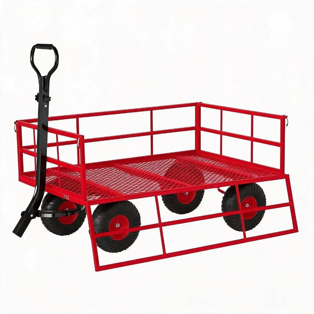 Red Garden Cart Utility Wagon, 1200 LBS Capacity Pull-Behind Yard Wagon with Removable Sides & Swivel Handle price history on PriceWatchPro