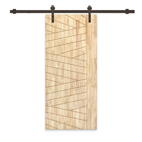 CALHOME 36 in. x 84 in. White Stained Pine Wood Modern Interior Sliding Barn Door with Hardware Kit