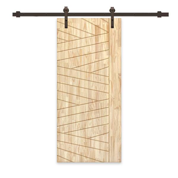 CALHOME 42 in. x 96 in. White Stained Pine Wood Modern Interior Sliding Barn Door with Hardware Kit