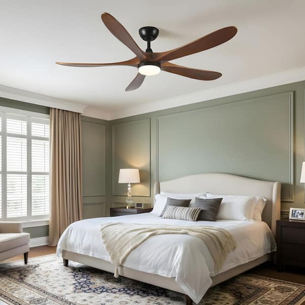 52 in. LED Indoor Farmhouse Style Downrod Black Walnut Ceiling Fan with Light Kit, Remote, Works with Alexa/Google Home