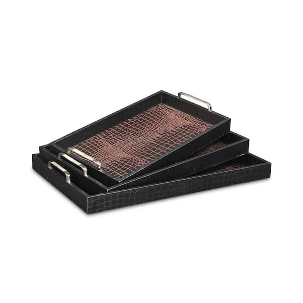 HomeRoots Brown Rectangle Wood 23 in. Decorative Serving Tray Set of 3