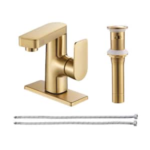 Single Handle Single Hole Low Arc Bathroom Faucet With Metal Pop Up Drain Assembly Swivel Sink Faucet in Gold