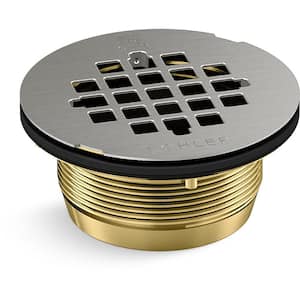 Round Brass Shower Receptor Drain, Brushed Stainless