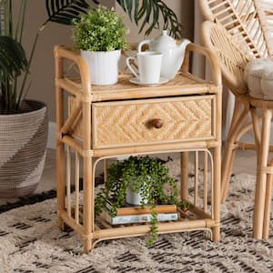 Kobie 1-Drawer Natural Rattan Nightstand (23.6 in. H x 17.7 in. W 11.8 in. D)