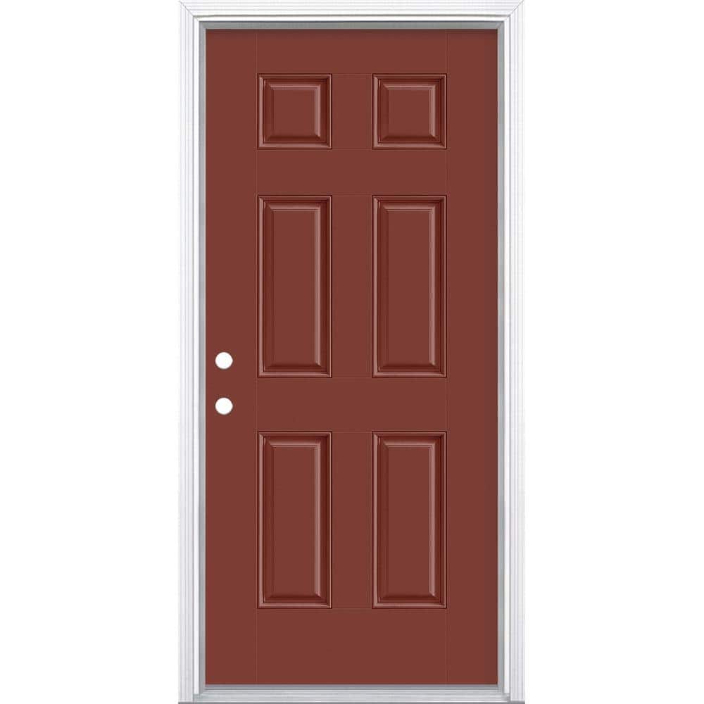 36 in. x 80 in. 6-Panel Red Bluff Right-Hand Inswing Painted Smooth Fiberglass Prehung Front Door with Brickmold price history on PriceWatchPro