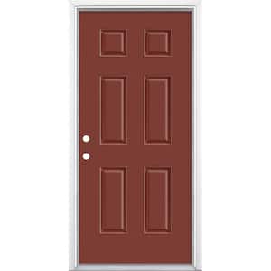 36 in. x 80 in. 6-Panel Red Bluff Right-Hand Inswing Painted Smooth Fiberglass Prehung Front Door with Brickmold