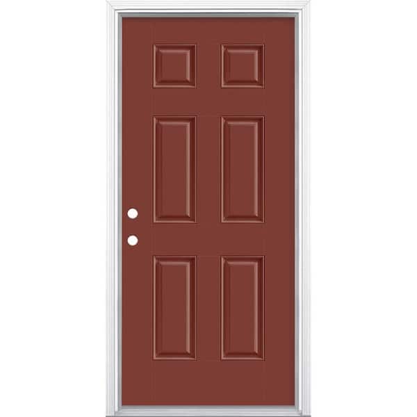 Masonite 36 in. x 80 in. 6-Panel Red Bluff Right-Hand Inswing Painted Smooth Fiberglass Prehung Front Door with Brickmold