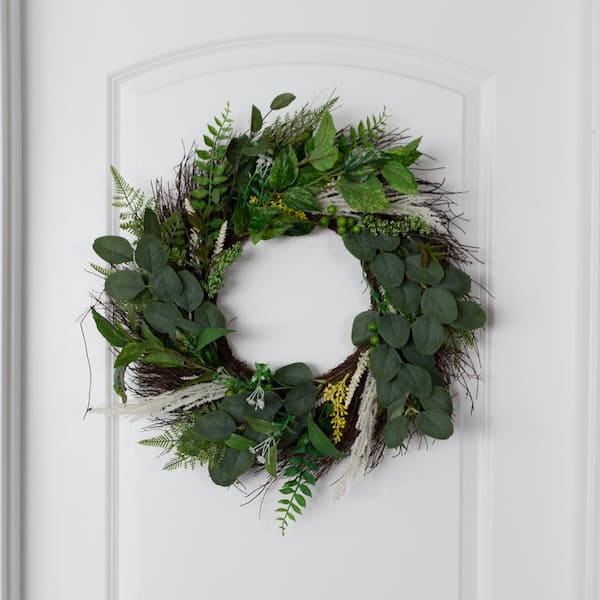 Pure Garden Sweet Anne Eucalyptus Wreath 22 in. Artificial Spring, Summer, or Fall Wreath for Home Decor