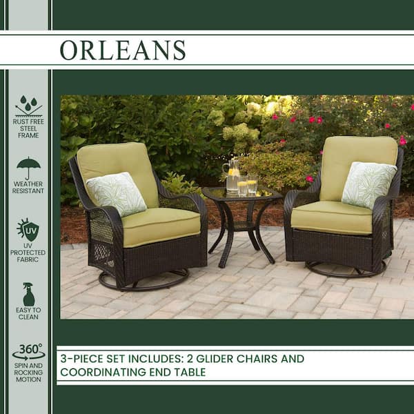 Hanover Orleans 3-Piece Patio Lounge Set with Avocado Green