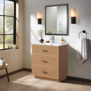 18.25 in. W x 29.75 in. D x 34.13 in. H 1 Sink Freestanding Bath Vanity in Brown with White Ceramic Top and 3-Drawers