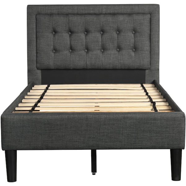 STICKON 83.5 in. W Gray Wood Frame Twin Size Platform Bed with Upholstered