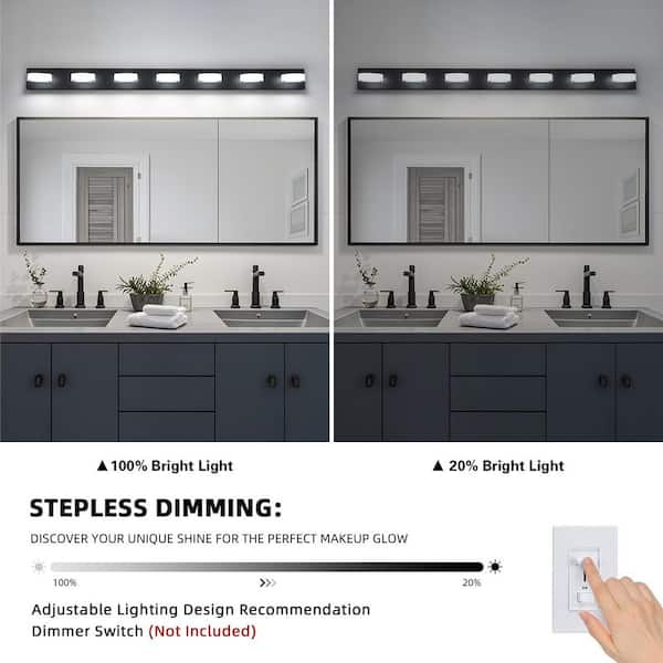 JUSHENG 58 in. 7 Light Black LED Vanity Light with 270° Rotatable