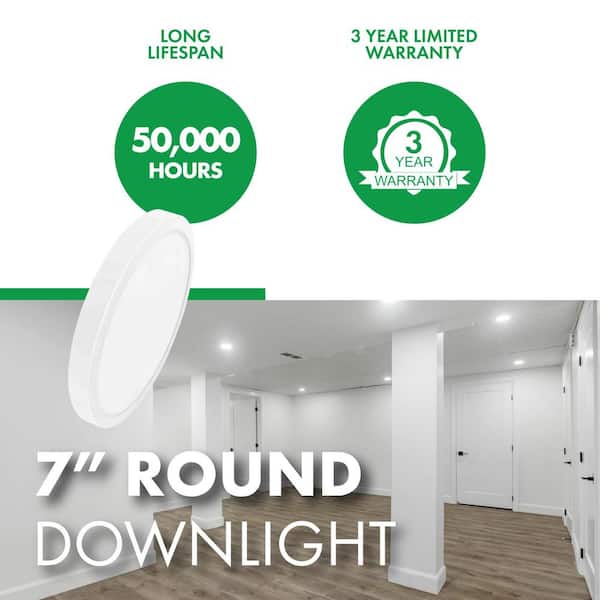 7-in. 85-Watt Equivalent Integrated LED Recessed Round Downlight 2700/3000/3500/4000/5000K, LED Ceiling Light Fixture
