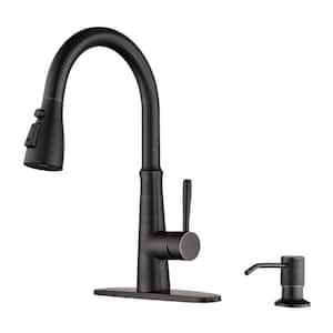 Single Handle Stainless Steel Pull Down Sprayer Kitchen Faucet with Soap Dispenser in Oil Rubbed Bronze