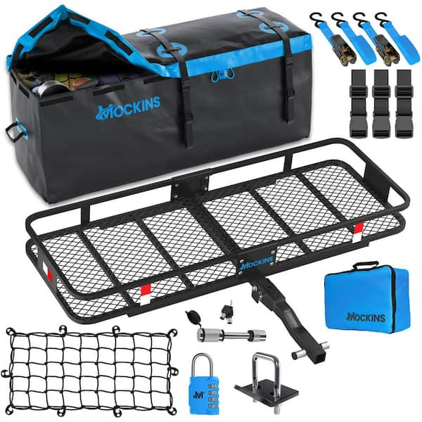 Mockins 60 in. x 20 in. x 6 in. Hitch Cargo Carrier Basket w 16 cu. ft. Waterproof Cargo Bag Folding Shank and 2 in. Raise Blue MA 26 The Home Depot