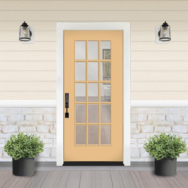 Reliant 32 in. x 80 in. Right-Handed FullLite 15L SDL Clear Glass Jackfruit Finish Fiberglass Front Door Slab