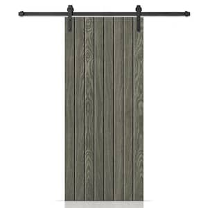 42 in. x 84 in. Hollow Core Weather Gray Stained Oak Veneer Composite Interior Sliding Barn Door with Hardware Kit