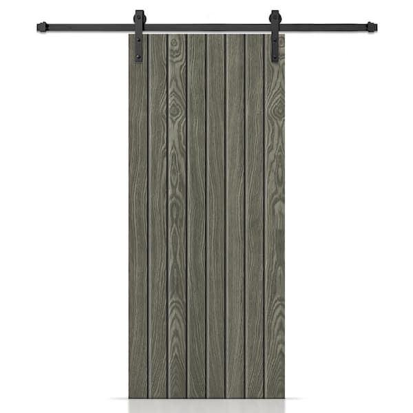 CALHOME 42 in. x 84 in. Hollow Core Weather Gray Stained Oak Veneer Composite Interior Sliding Barn Door with Hardware Kit