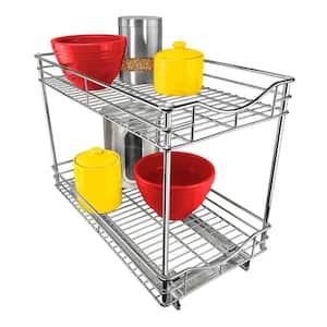 Slide Out Double Drawer - Pull Out Two Tier Sliding Under Cabinet Organizer - 11 in. Wide x 18 in. Deep - Chrome