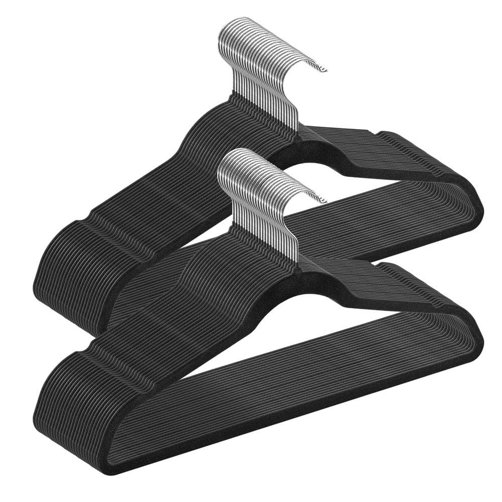 Ultra-Thin Black Velvet Hangers with 360 Degree Swivel Hook, 50 Pack