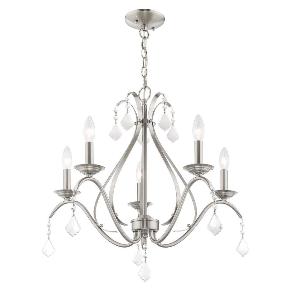 Brushed Nickel 5-Light Chandelier with Clear Crystals