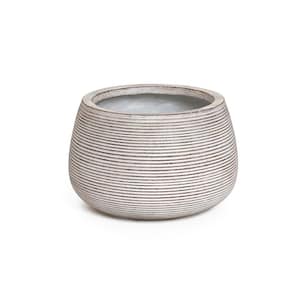 7.5 in. White and Brown Ceramic Textured Ribbed Bowl Floor Planter