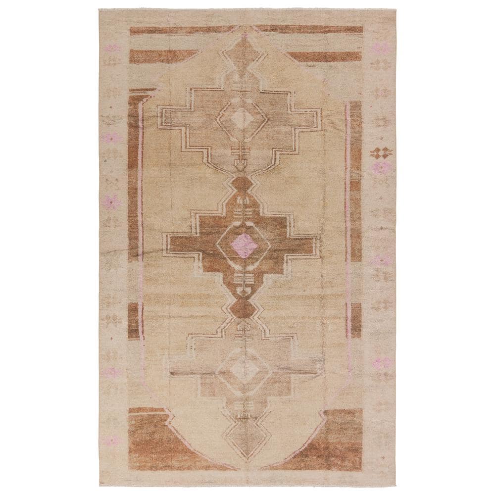 Southwestern Medallion Tan and Pink Flat Woven Rug