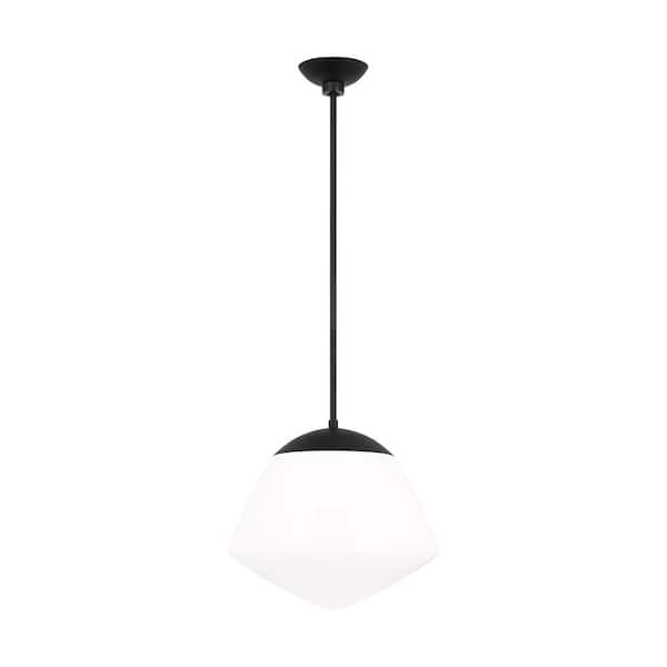 Generation Lighting Milne Small 1-Light Midnight Black Modern Pendant Light with White Milk Glass Shade