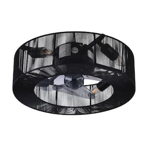 18 in. Modern Indoor Black Nylon Wire Shade Ceiling Fan with Light Kit and Remote