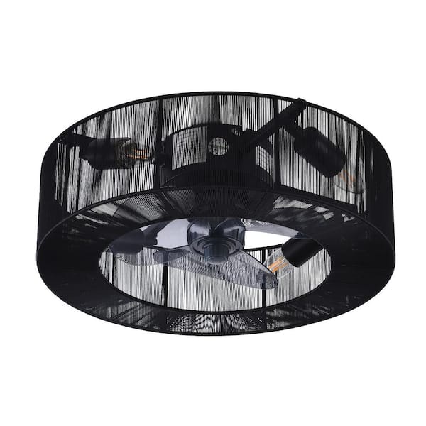 OUKANING 18 in. Modern Indoor Black Nylon Wire Shade Ceiling Fan with Light Kit and Remote