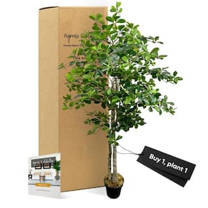 Handmade 5 ft. Artificial Black Olive Tree in Home Basics Plastic Pot Made with Real Wood and Moss Accents