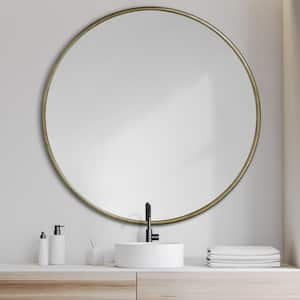 Mariana 47.24 in. x 0.98 in. Classic Round Framed Gold Vanity Mirror