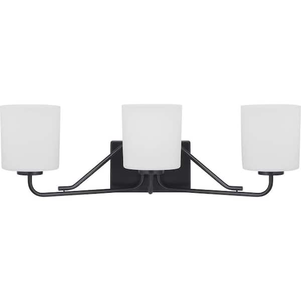 Progress Lighting Tobin Collection 3-Light Matte Black Etched White Glass Modern Bath Vanity Light