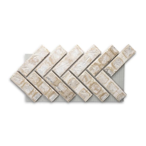 Old Mill Brick 28 in. x 10.5 in. x. 0.5 in. Brickwebb Herringbone Glacier Bay Thin Brick Sheets (Box of 4-Sheets)