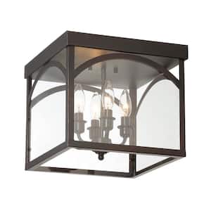 Garrett 12.38 in. W x 11 in. H 4-Light English Bronze Flush Mount Ceiling Light with Clear Glass Shade