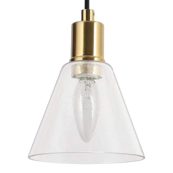 1-Light Electroplated Brass Pendant Light with Seeded Glass Shade