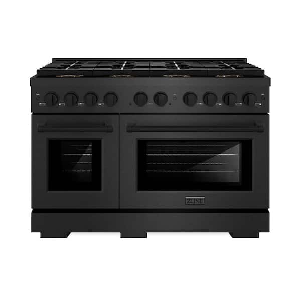 48 in. 6.7 cu. ft. Paramount Gas Range with 8 Burner DuoPro Cooktop and Dual Ovens in Black Satin Stainless Steel