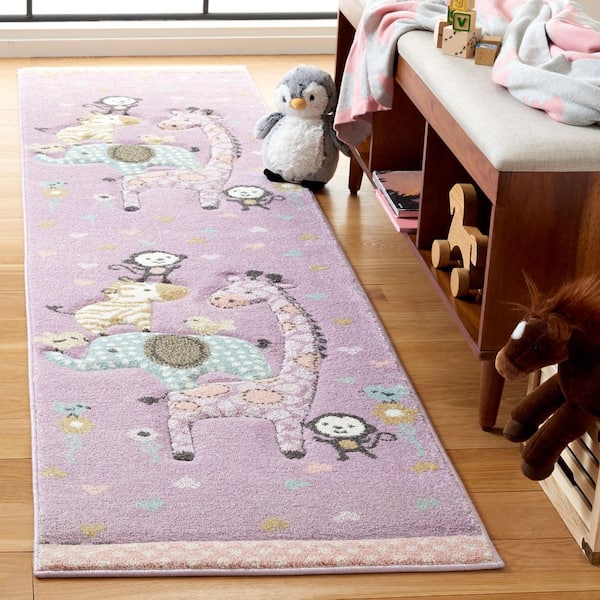 Carousel Kids 2 ft. x 8 ft. Purple Animal Print Runner Rug