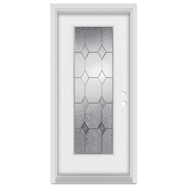 Stanley Doors 36 in. x 80 in. Geometric Left-Hand Patina Finished Fiberglass Mahogany Woodgrain Prehung Front Door