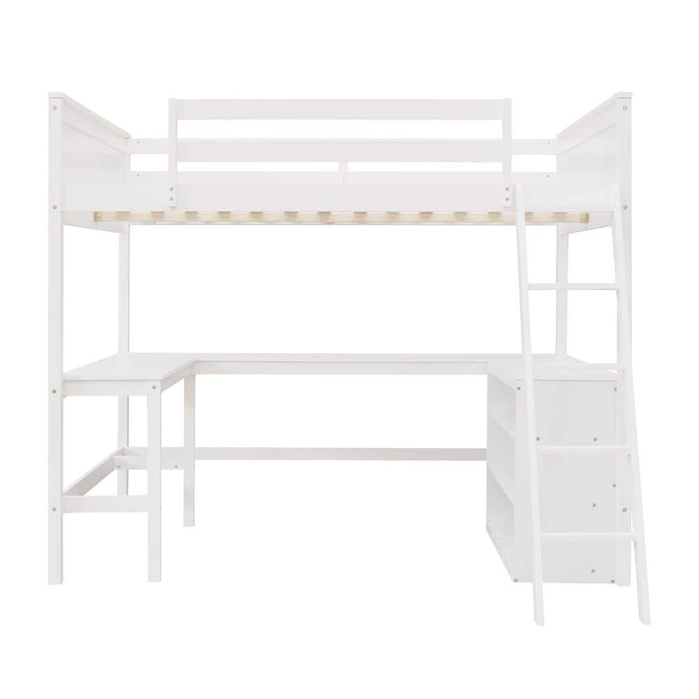 White Full Size Loft Bed with Shelves and Desk LC-953155 - The Home Depot